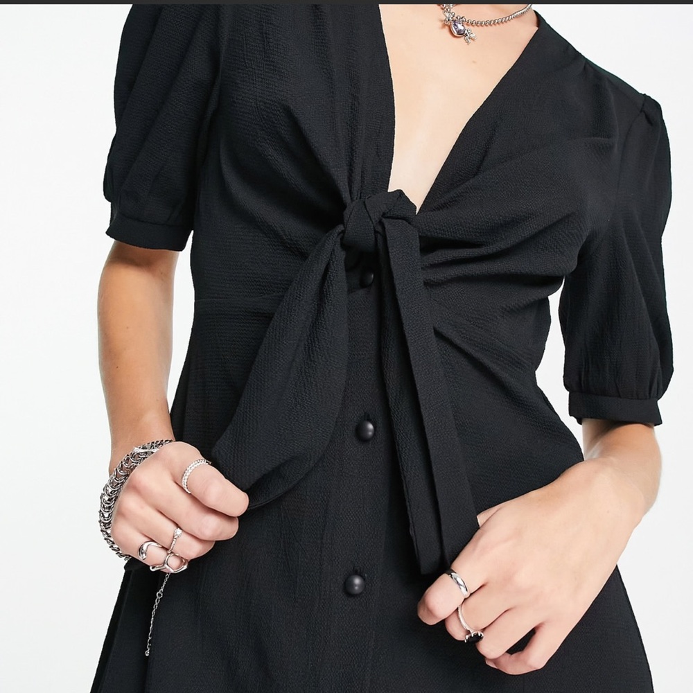 ASOS DESIGN tie front button through midi dress in black